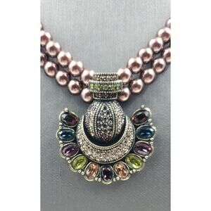 Vintage Heidi Daus Double Strand Beaded Crystal Drop Necklace - Multicolor